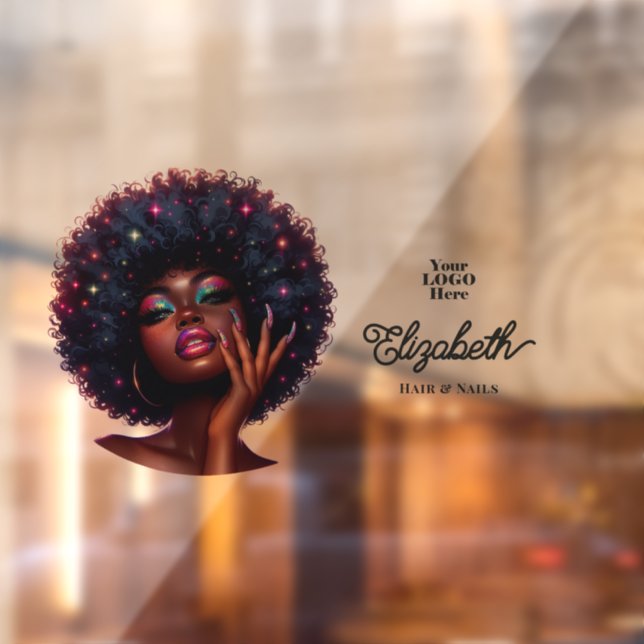 Autocollant Pour Fenêtre Beauté Afro Chic Melanin Faux Holographique Salon (Feuille 2)