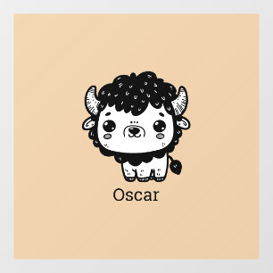 Autocollant Pour Fenêtre Bébé Bison Fluffy - Art d'animaux de ferme Kawaii