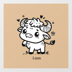 Autocollant Pour Fenêtre Bébé Buffle Fluffy - Animal de Ferme Kawaii
