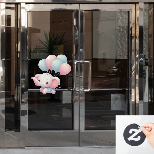 Autocollant Pour Fenêtre bébé éléphant avec ballons (Porte de bureau)
