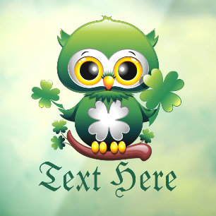 Autocollant Pour Fenêtre Bébé Hibou Mignon St Patrick Dessin Animé