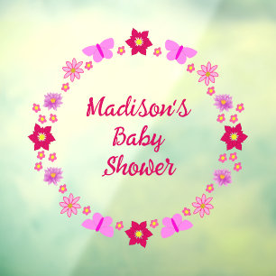 Autocollant Pour Fenêtre Bébé rose Baby shower papillons et fleurs