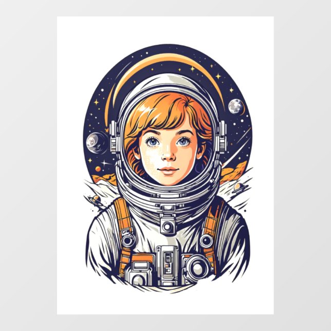 Autocollant Pour Fenêtre Belle fille astronaute dans l'espace (Feuille)