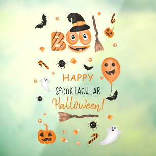 Autocollant Pour Fenêtre Belle illustration citrouille Boo Happy Halloween