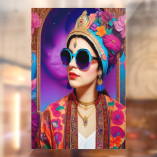 Autocollant Pour Fenêtre Belle princesse avec lunettes de soleil