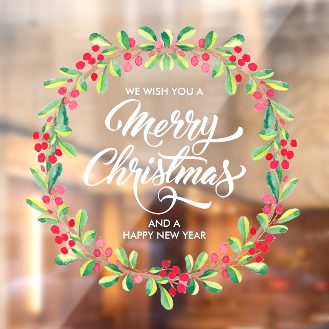 Autocollant Pour Fenêtre Berries vertes Wreath Joyeux Noël (Feuille 2)