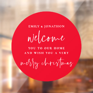 Autocollant Pour Fenêtre Bienvenue à la maison Noms Joyeux Noël Rouge Blanc