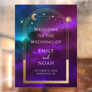 Autocollant Pour Fenêtre Bienvenue au mariage céleste or et sarcelle violet