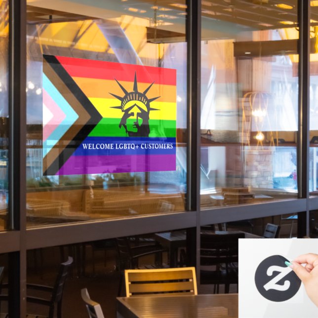 Autocollant Pour Fenêtre Bienvenue aux clients LGBTQ+ - Entreprise gay-frie (Fenêtre du restaurant)