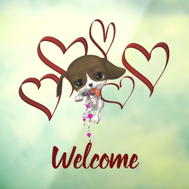 Autocollant Pour Fenêtre Bienvenue aux Coeurs rouges mignon (Feuille 3)