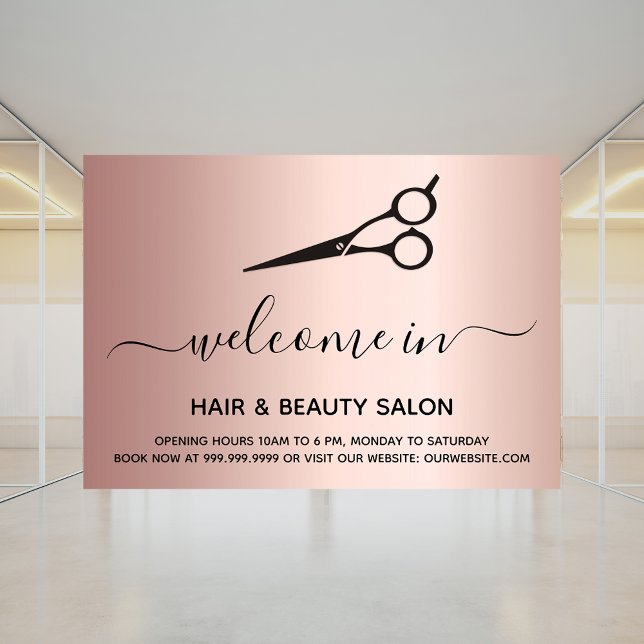 Autocollant Pour Fenêtre Bienvenue ouvert salon de beauté rose or (Créateur téléchargé)