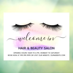 Autocollant Pour Fenêtre Bienvenue salon de beauté rose or oeil lashes c
