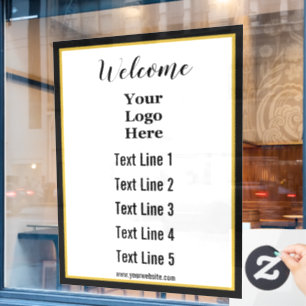 Autocollant Pour Fenêtre Bienvenue Texte Entreprise Site Web et Votre Logo