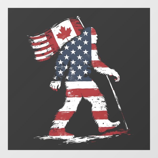 Autocollant Pour Fenêtre Bigfoot Holding Canada Flag 51e Trump d'État (Feuille)