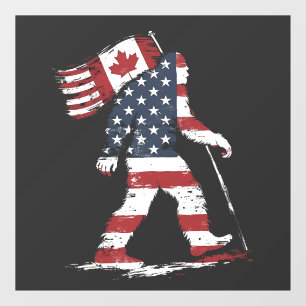 Autocollant Pour Fenêtre Bigfoot tenant le drapeau du Canada 51e État Trump