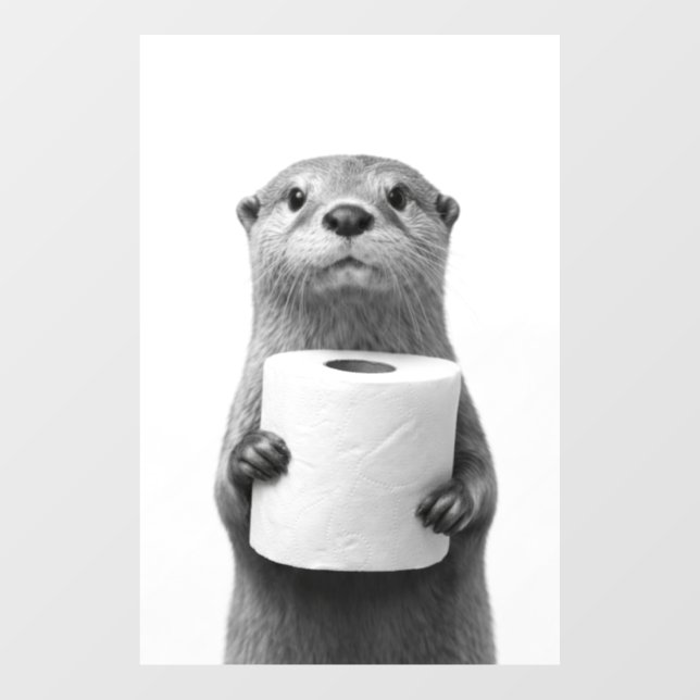 Autocollant Pour Fenêtre Black&White Stoic Otter Holding Toilet Paper Roll (Feuille)