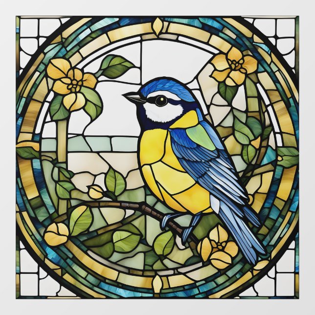 Autocollant Pour Fenêtre Bleu Tit Faux Vitrail Bluetit Bird (Feuille)