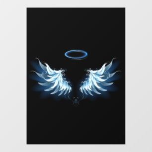 Autocollant Pour Fenêtre Blue Glowing Angel Wings on black background