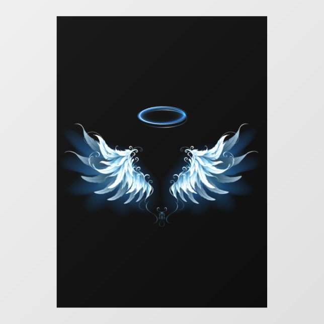 Autocollant Pour Fenêtre Blue Glowing Angel Wings on black background (Feuille)