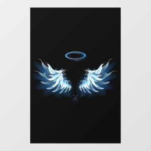 Autocollant Pour Fenêtre Blue Glowing Angel Wings on black background