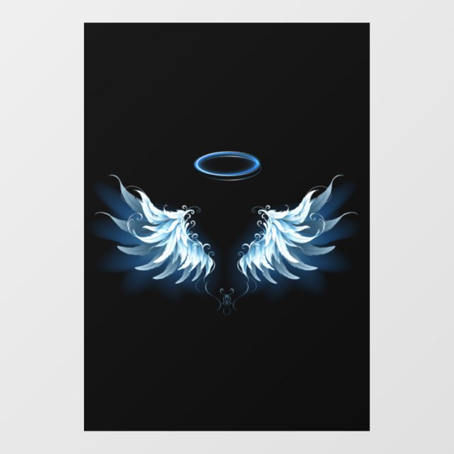 Autocollant Pour Fenêtre Blue Glowing Angel Wings on black background (Feuille)
