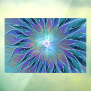 Autocollant Pour Fenêtre Blue Purple Flower Dream Abstrait Fractal Art