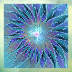 Autocollant Pour Fenêtre Blue Purple Flower Dream Abstrait Fractal Art