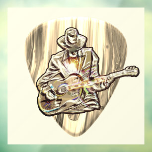 Autocollant Pour Fenêtre Blues Musicien derrière Pick - Sentez la musique