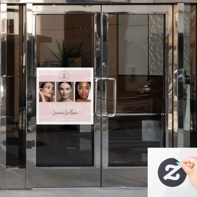Autocollant Pour Fenêtre  Blush Pink Hair, Makeup & Beauty Studio Branding  (Porte de bureau)