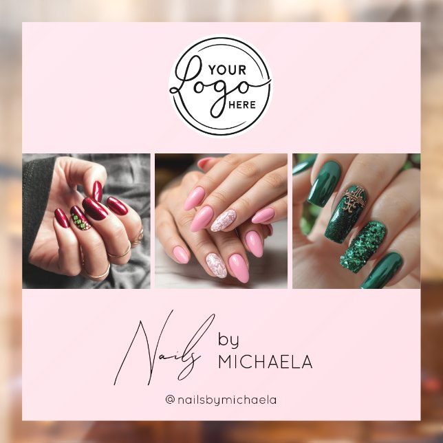 Autocollant Pour Fenêtre Blush Pink Logo Script Photo Studio d'ongles  (Feuille 2)