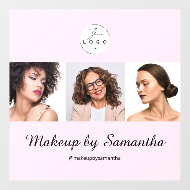 Autocollant Pour Fenêtre Blush Pink Script Logo Photo Makeup Studio (Feuille)