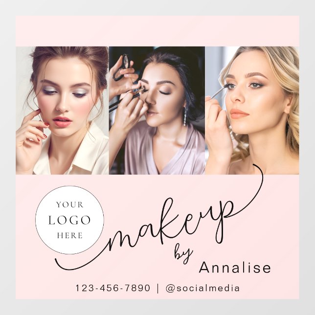 Autocollant Pour Fenêtre Blush Pink Script Logo Photo Makeup Studio (Feuille)