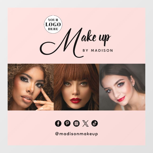 Autocollant Pour Fenêtre Blush Pink Script Logo Photo Makeup Studio (Feuille)