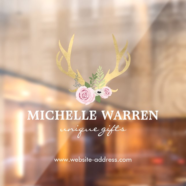 Autocollant Pour Fenêtre Bohème Antlers Or avec Fleurs Transparent (Feuille 2)