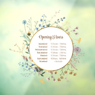 Autocollant Pour Fenêtre Boho Fleurs sauvages Heures d'ouverture Clôture de