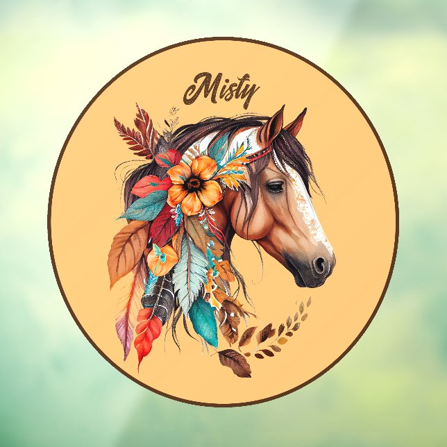 Autocollant Pour Fenêtre Boho Floral Horse Personnalisé (Feuille 3)