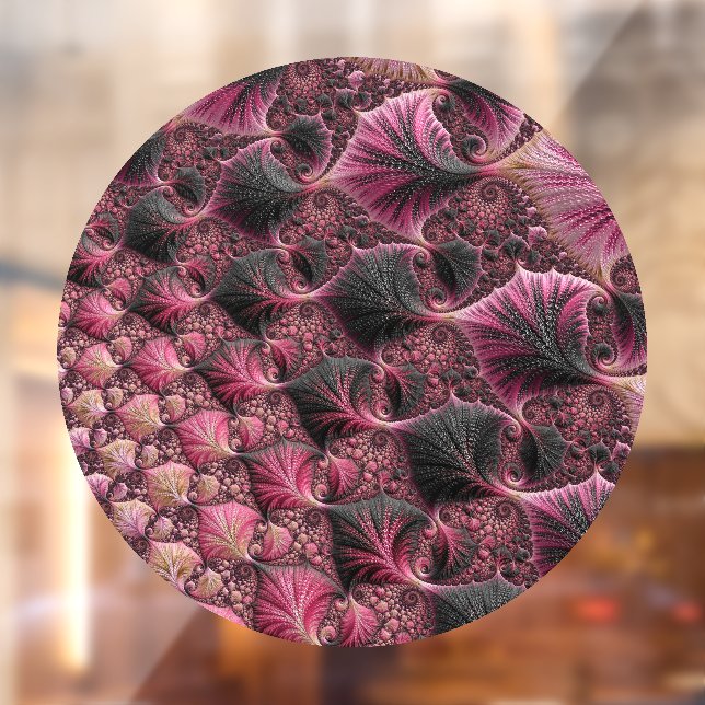 Autocollant Pour Fenêtre Boho Funky Eclectique Rose Noir Abstrait Fractal (Feuille 2)