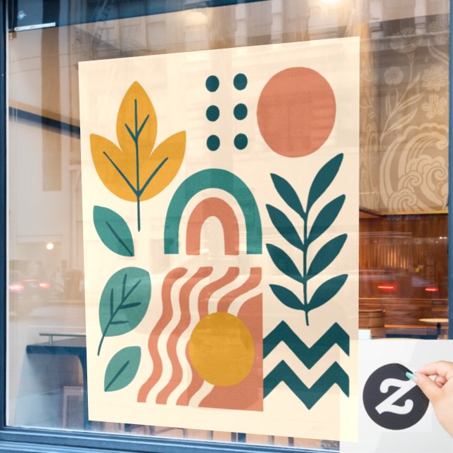 Autocollant Pour Fenêtre Boho moderne Abstrait Nature Wall Art (Fenêtre de café)
