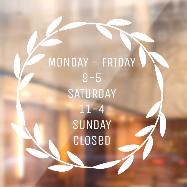 Autocollant Pour Fenêtre Boho Wreath Small Business Heures White (Feuille 2)