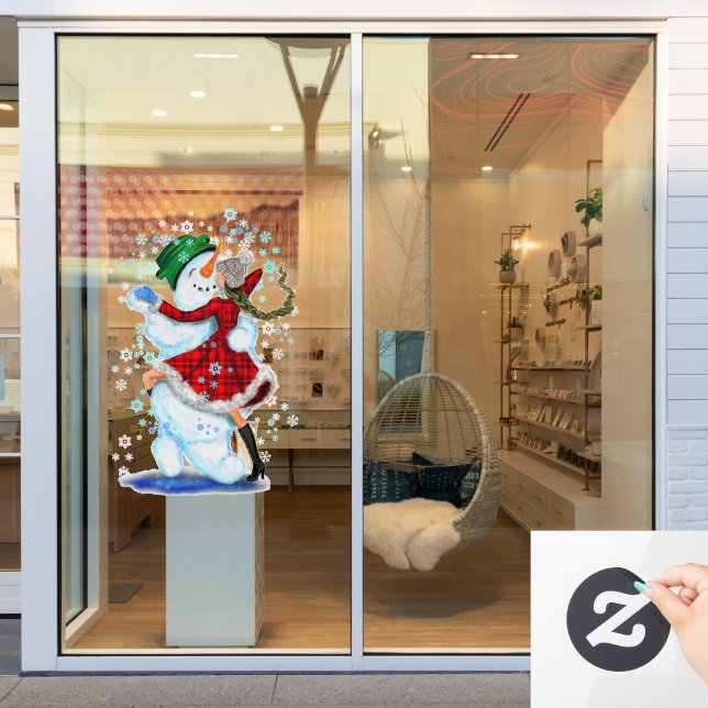 Autocollant Pour Fenêtre Bonhomme de neige heureux et fille danse tango Joy (Vitrine du magasin)