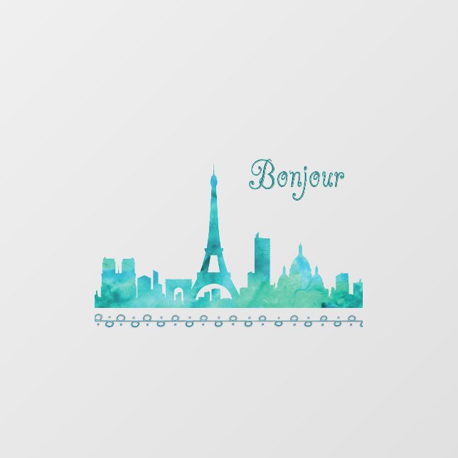 Autocollant Pour Fenêtre Bonjour Paris France Aquarelle Fenêtre Silhouette (Feuille)