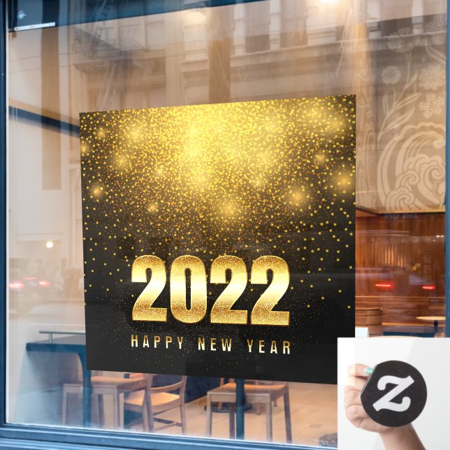 Autocollant Pour Fenêtre Bonne année 2022 Boutique commerciale noire dorée (Fenêtre de café)