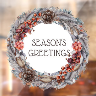 Autocollant Pour Fenêtre Bonnes Fêtes de couronne de Noël