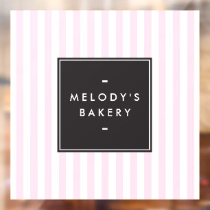 Autocollant Pour Fenêtre Boulangerie à rayures roses et blanches rétro