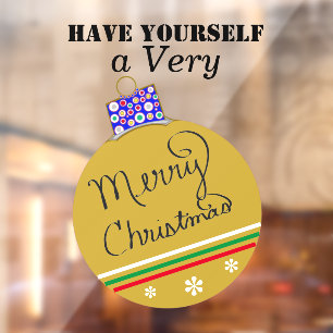 Autocollant Pour Fenêtre Boule d'or Joyeux Noël Rouge Vert