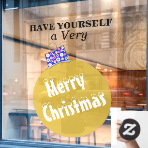 Autocollant Pour Fenêtre Boule d'ornement à la neige dorée Joyeux Noël