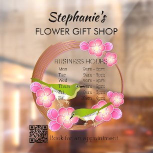 Autocollant Pour Fenêtre Boutique Cadeau Fleur Simple Avec Code QR
