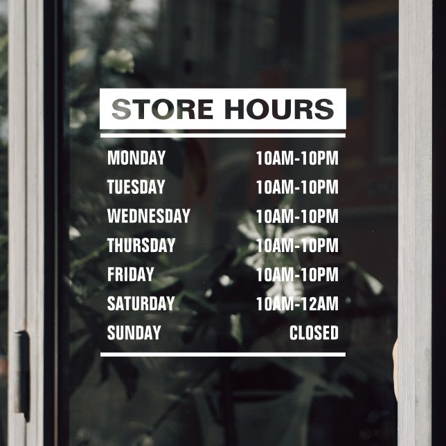 Autocollant Pour Fenêtre Boutique d'affaires Heures d'ouverture du magasin (Business Store Shop Hours of Operation Window Cling)
