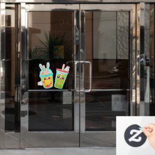 Autocollant Pour Fenêtre Boutique de Donuts Bulle et Thé Matcha Lapin Dessi