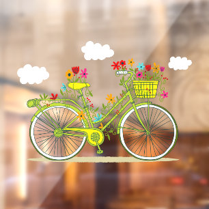 Autocollant Pour Fenêtre Boutique Whimsical Floral Vélos Nuages Dans Sky Sh